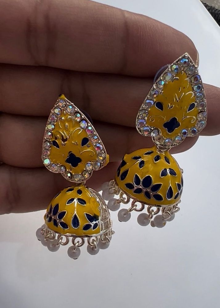 Yellow Jhumka Earrings