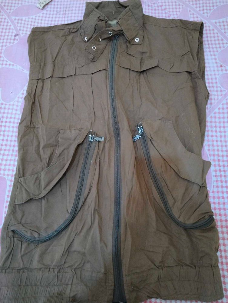 Brown Sleeveless Utility Vest