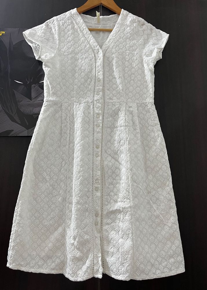 White Eyelet Button-Down Dress