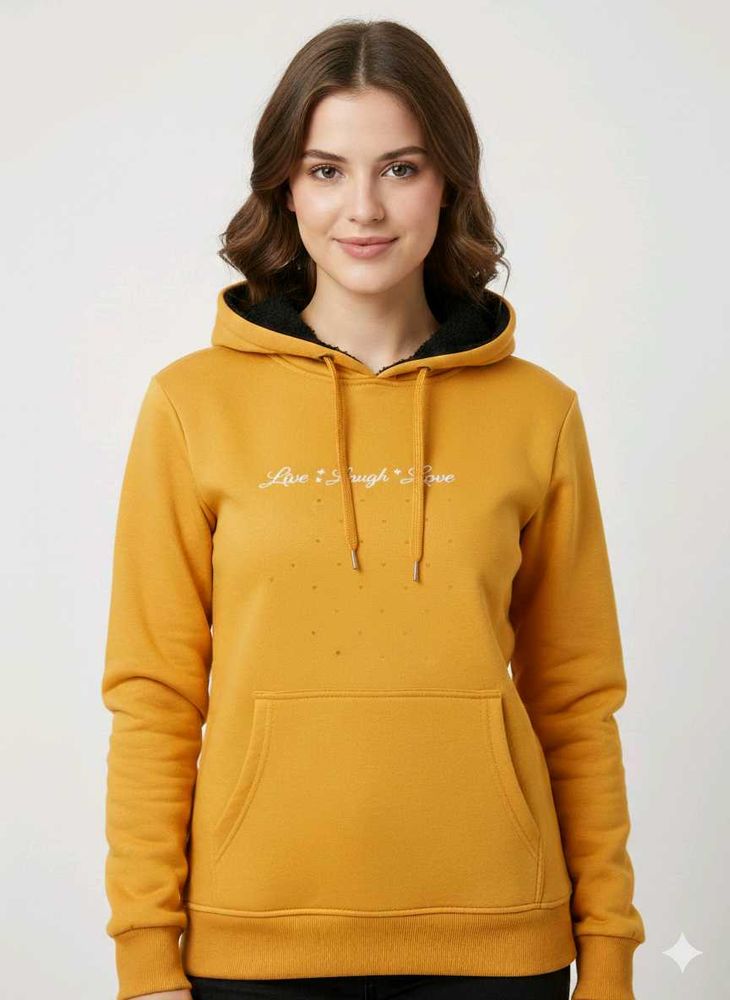 Stylish Mustard girls Hoodie with heart print