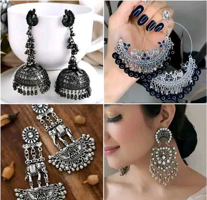 pack of 4 new trendy oxidised jhumkas