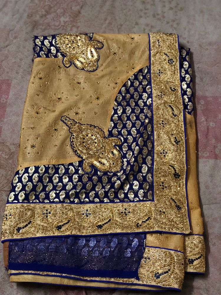 Elegant Gold and Blue Saree