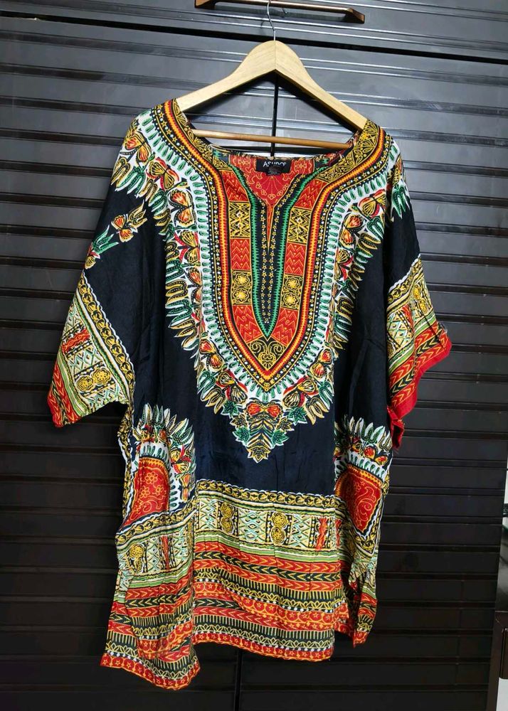Ashro Women Black Dashiki Print Kaftan Dress
