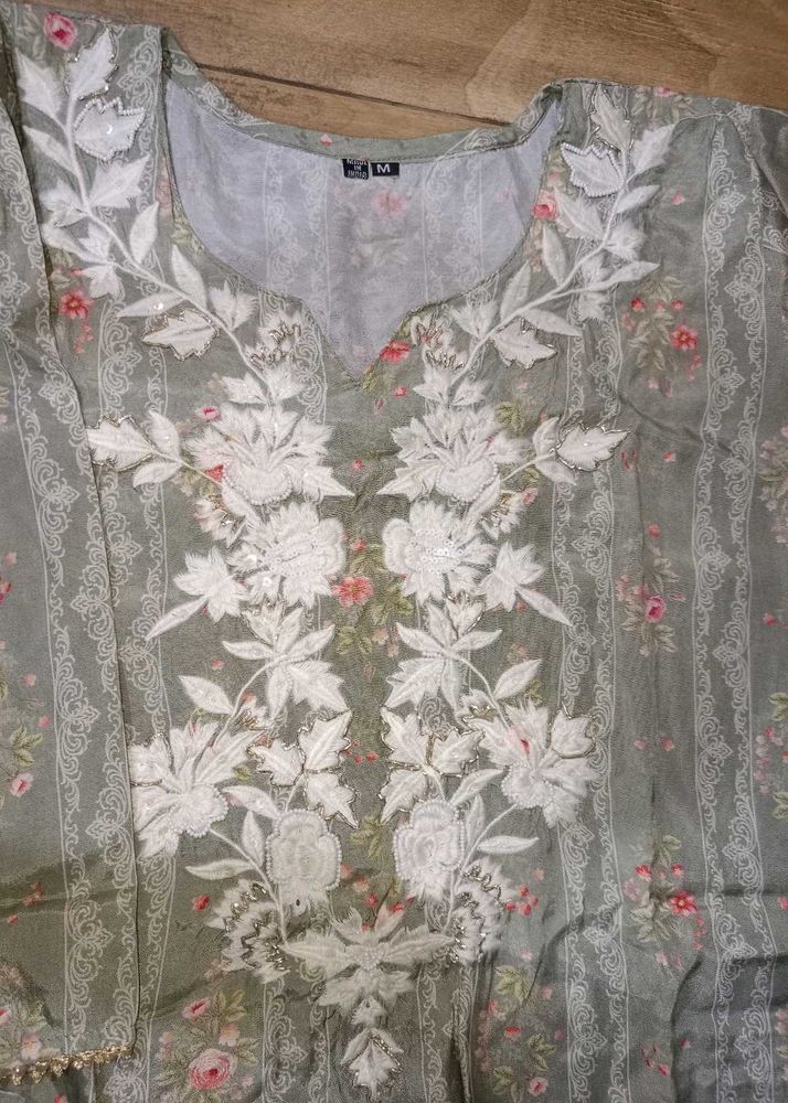 Grey Sequins Embroidered Kurti.