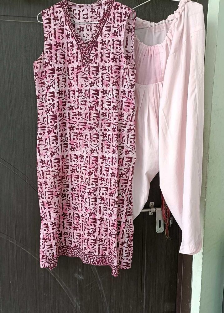 Printed Kurta Set Pink N Wine