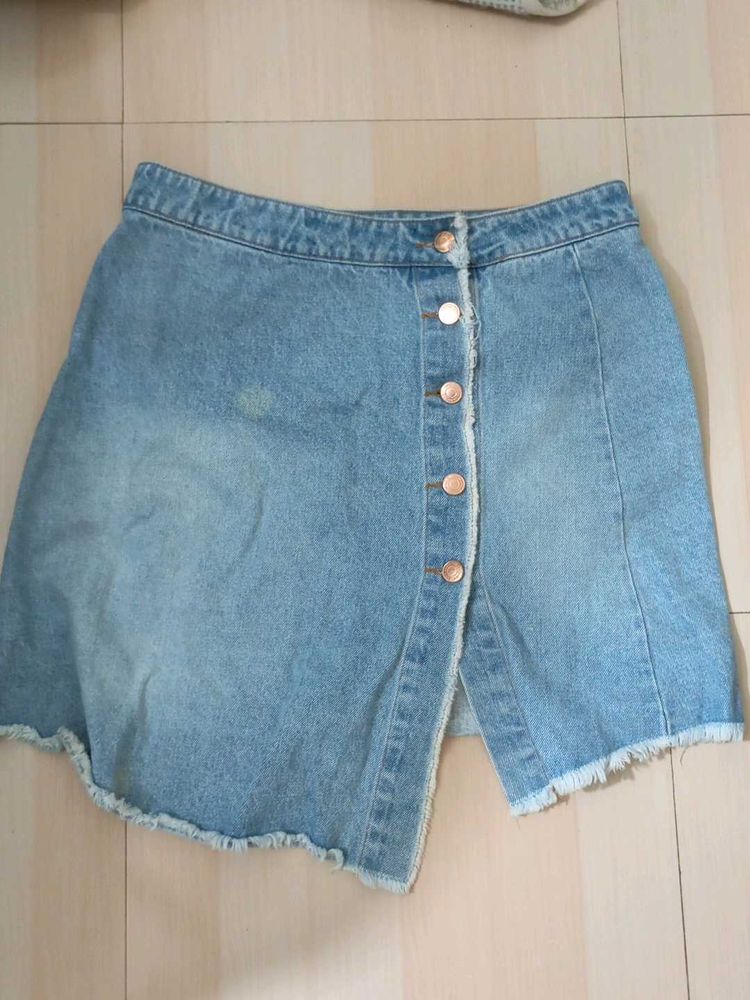 Jeans Mini Skirt Front Button