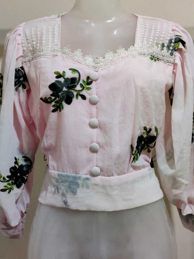 Embroidery Work Pink Top New