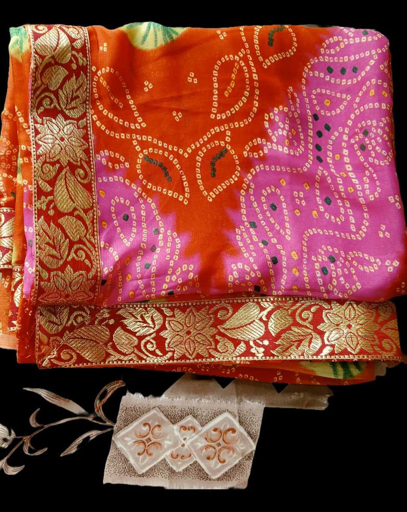 Bandhani Saree - Orange &amp; Pink