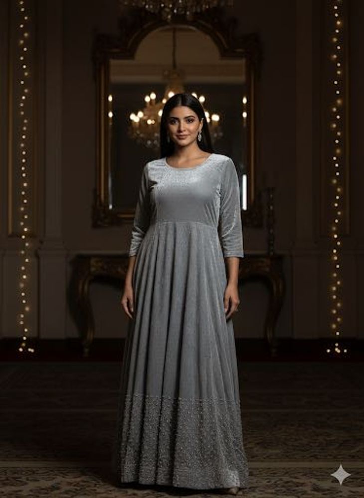 Elegant Silver Velvet Gown