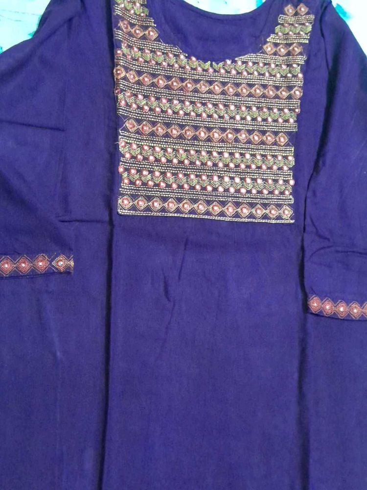 Navy Blue Kurta with Patch Work