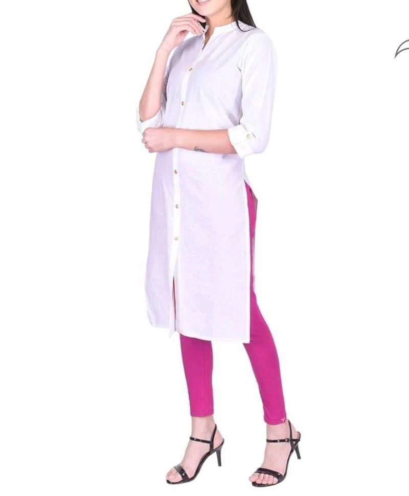 Cotton White Front Slit Kurti