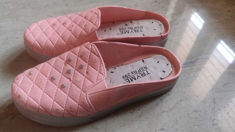Pink Quilted Mule Slip-Ons