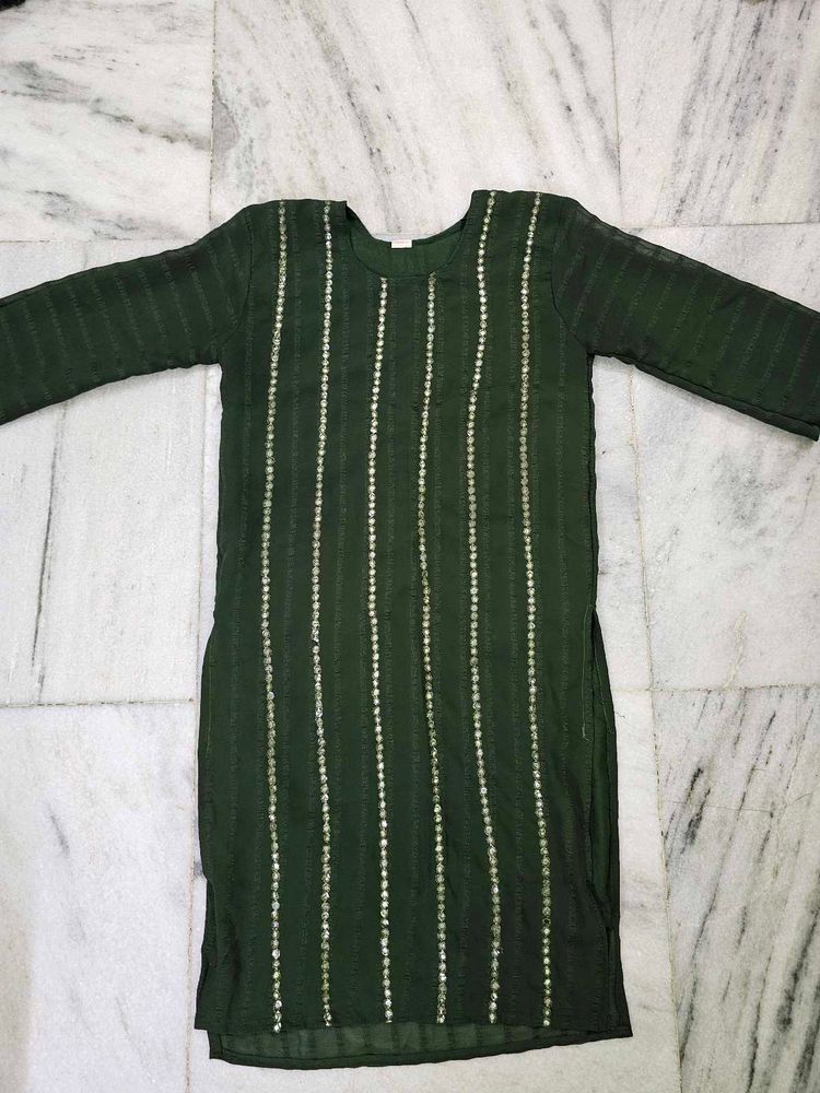 Olive Green Embellished Kurti