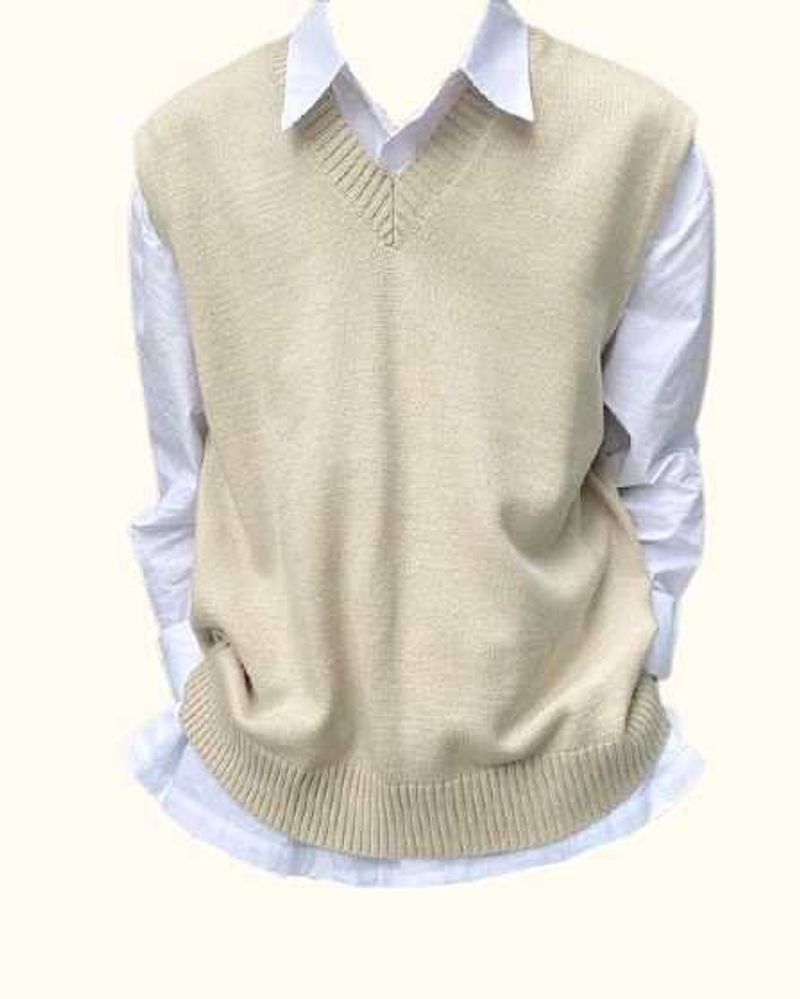 old money Beige Knit Sweater Vest