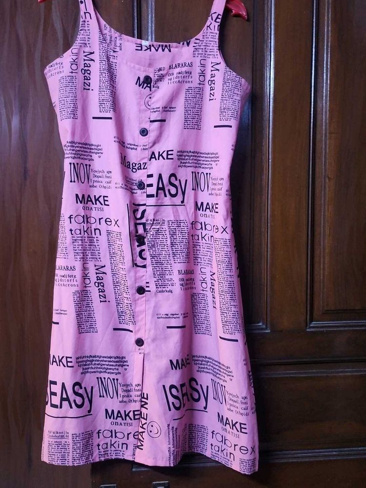 Pink Newspaper Print Dress