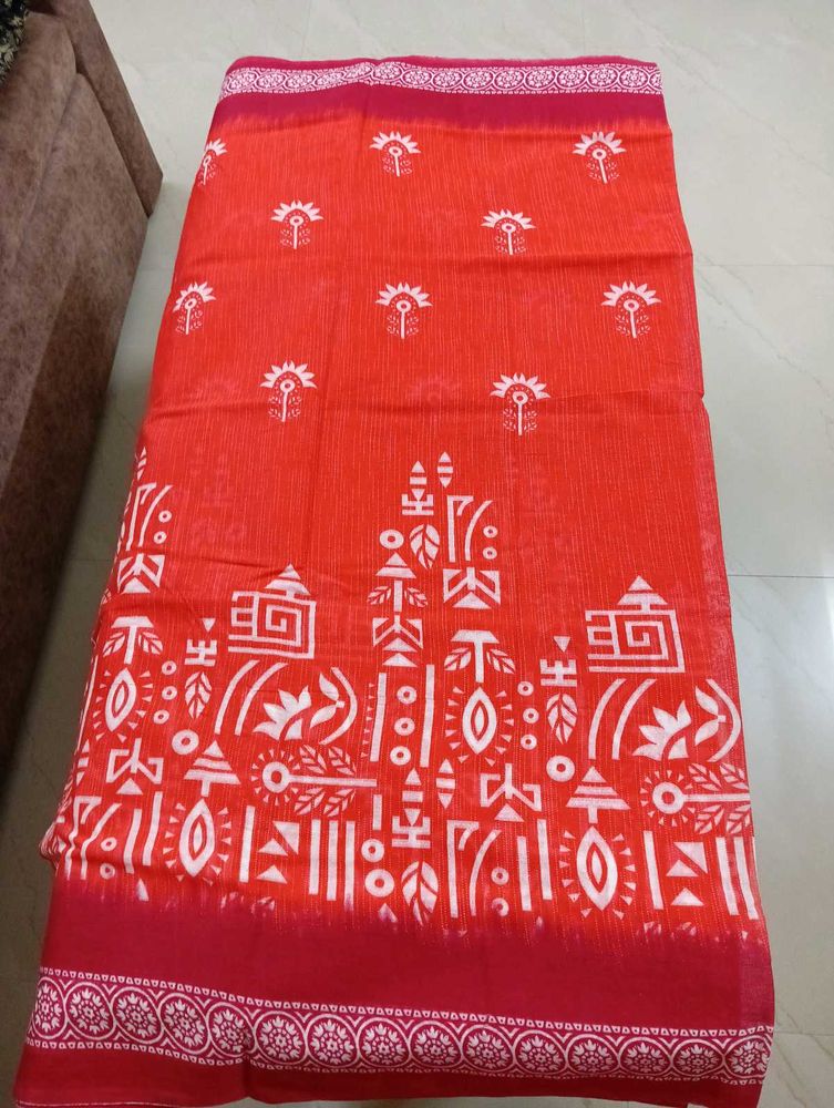 Minu Cotton Printed Saree With Maroon Border