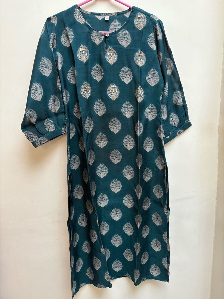 Emerald Green Leaf Print Kurti