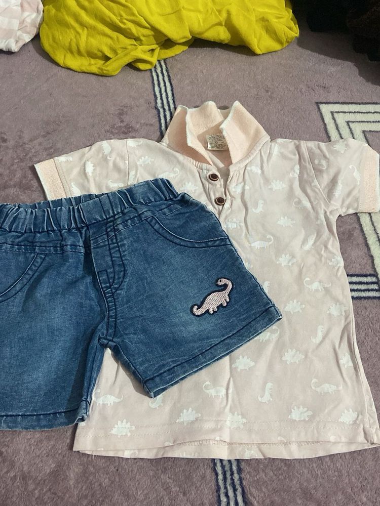 Dino Duo: Shirt &amp; Denim Shorts