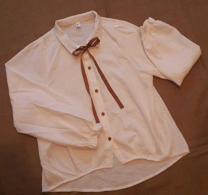 White Blouse with Brown Ribbon
