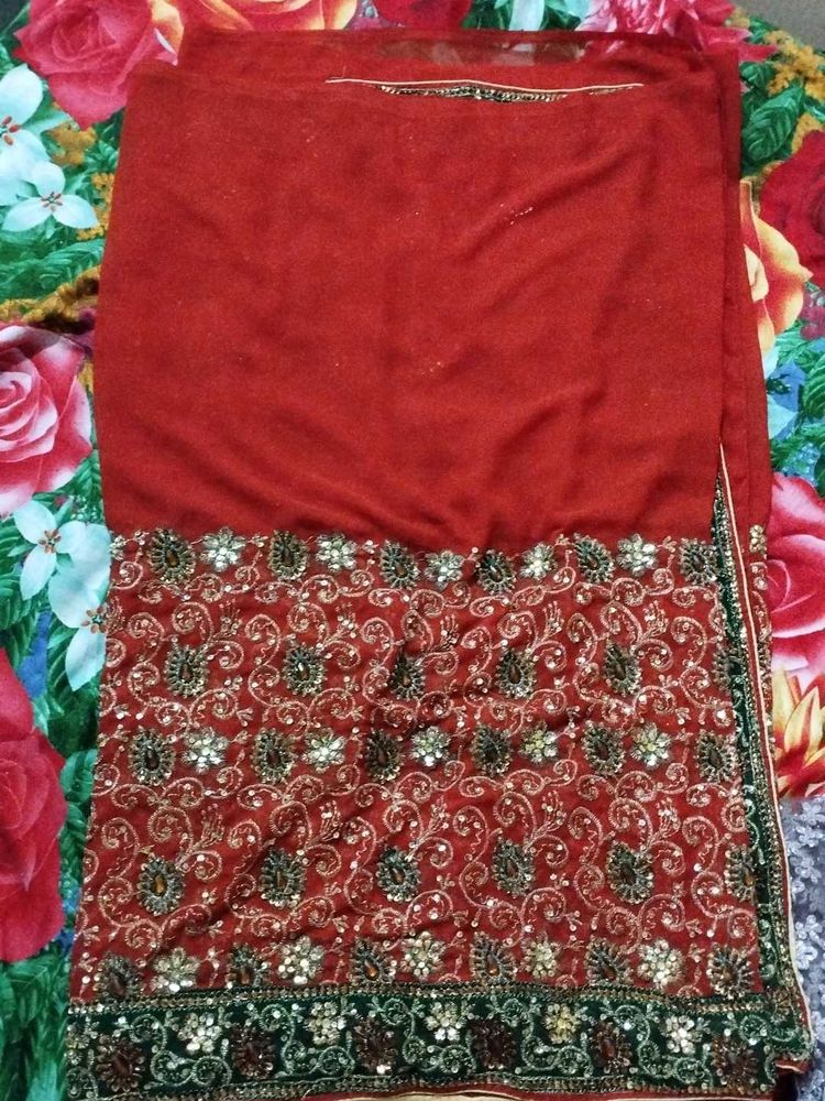 Elegant Red Embroidered Saree
