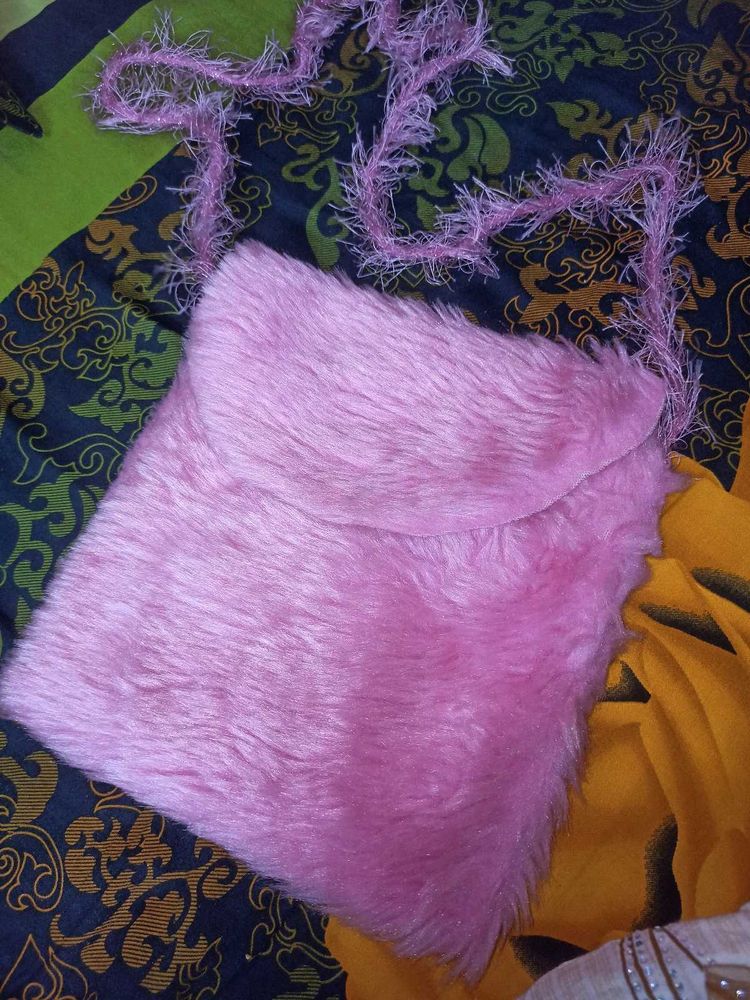 Handmade Pink Furry Sling Bag