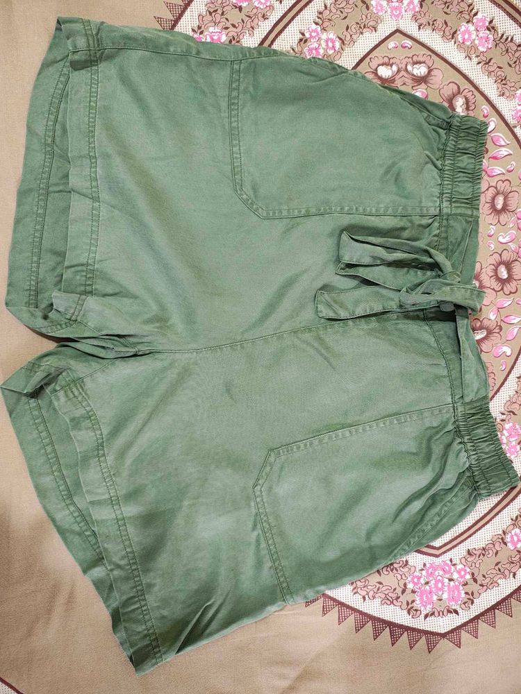 Olive Green Tie-Waist Shorts