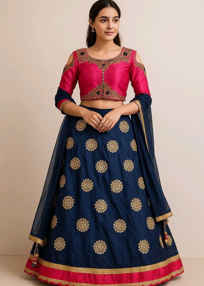 Navy Blue Lehenga with Pink Cutwork Blouse