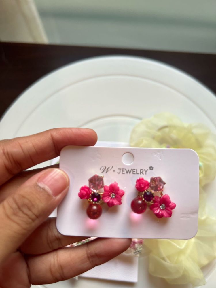 Floral Drop Earrings - Pink