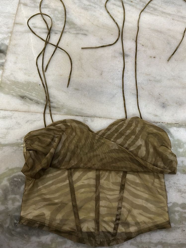 Newme Abstract Green Corset Top