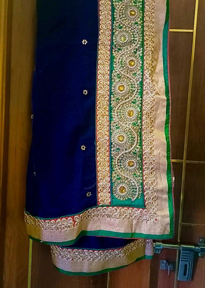 Elegant Blue Embroidered Saree