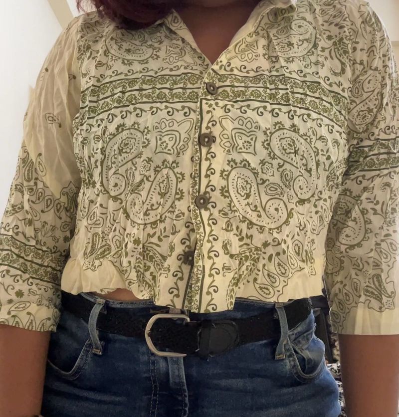Bombay Paisley Off White and Green Shirt