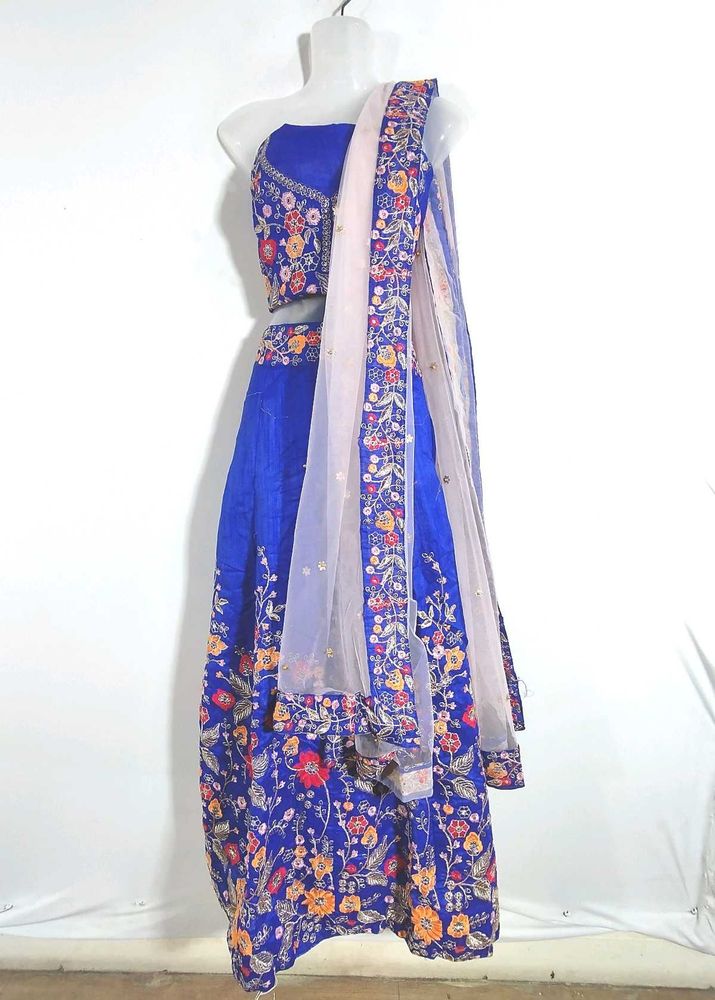 Blue Embroidered Lehenga Material (Women's)