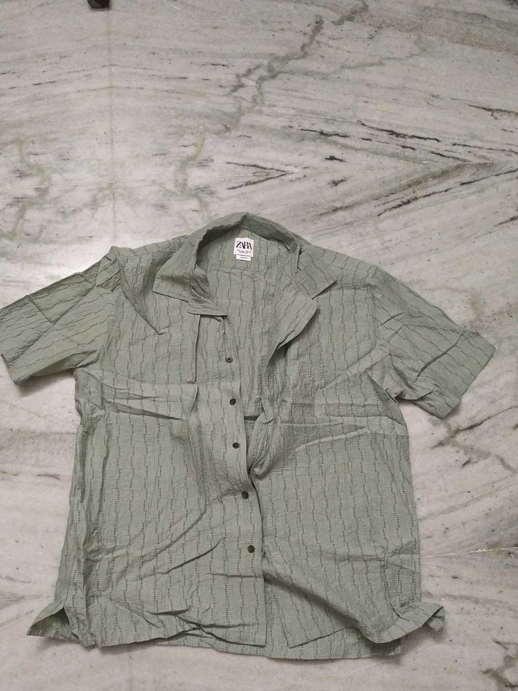 Zara Green Striped Shirt