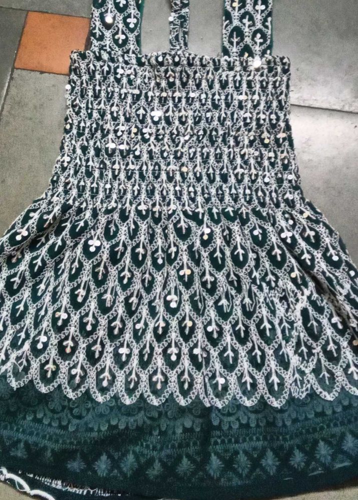 Green &amp; White Smocked Sun Dress