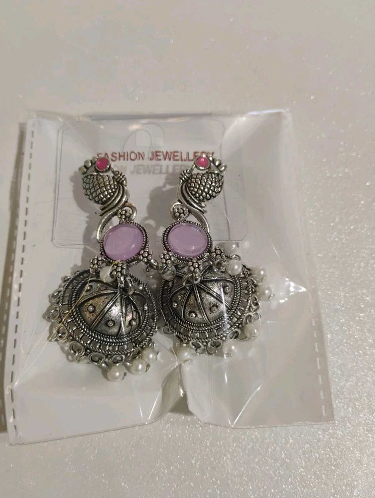 Oxidized Silver Jhumka Earrings