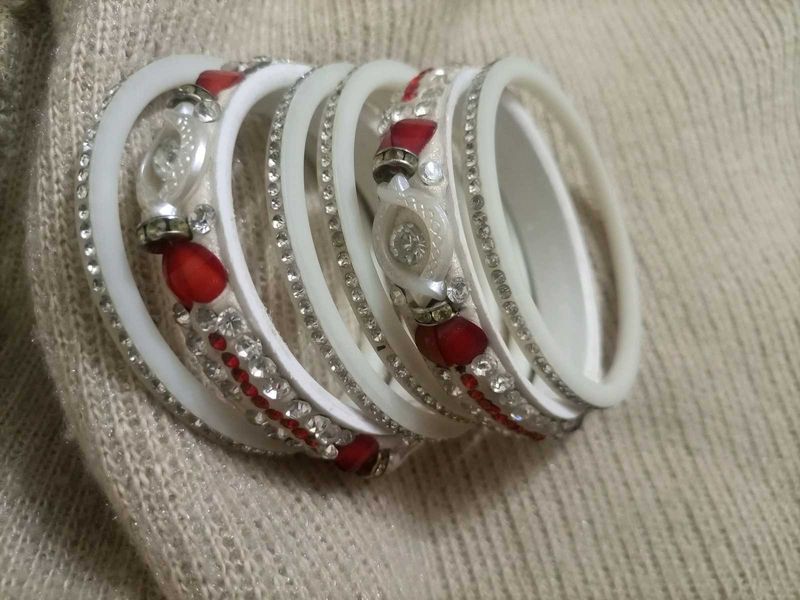 White &amp; Red Stone Bangles