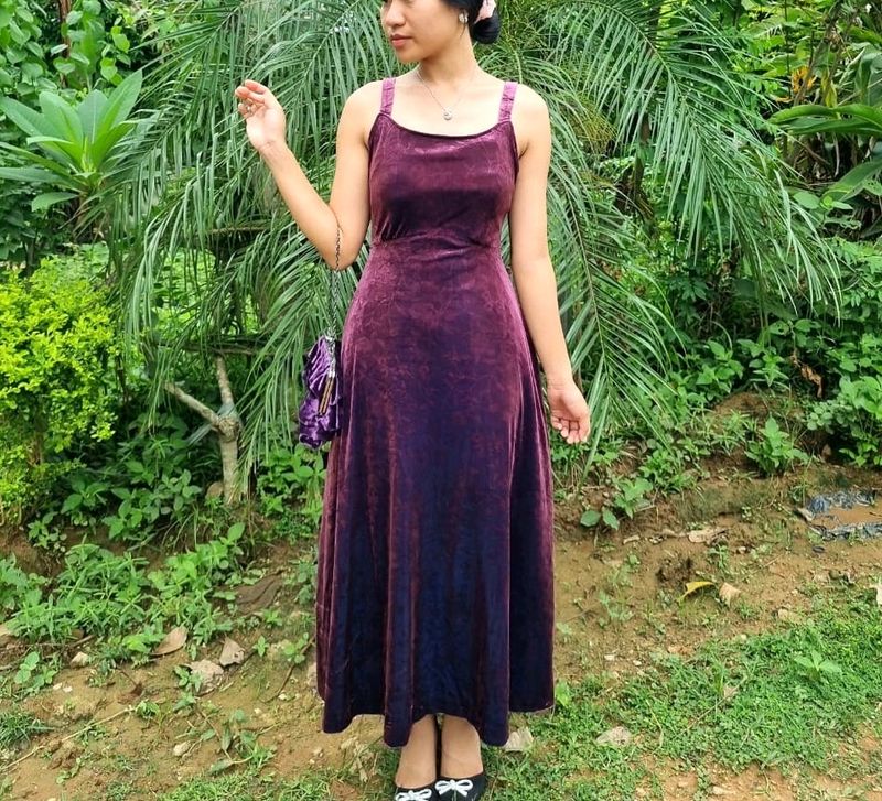 Velvet A-Line Maxi Dress(offer For 2days)