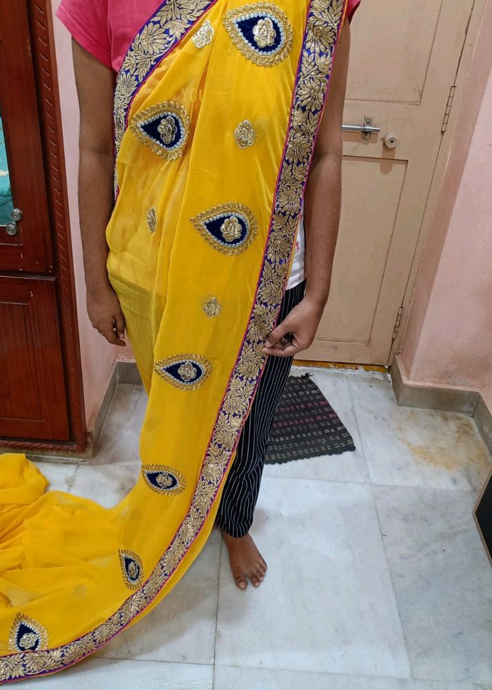 Bright Yellow Colour Saree