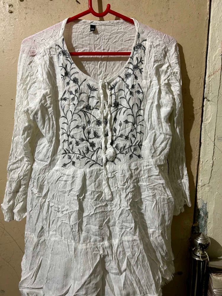 Short White Kurti With Front Design