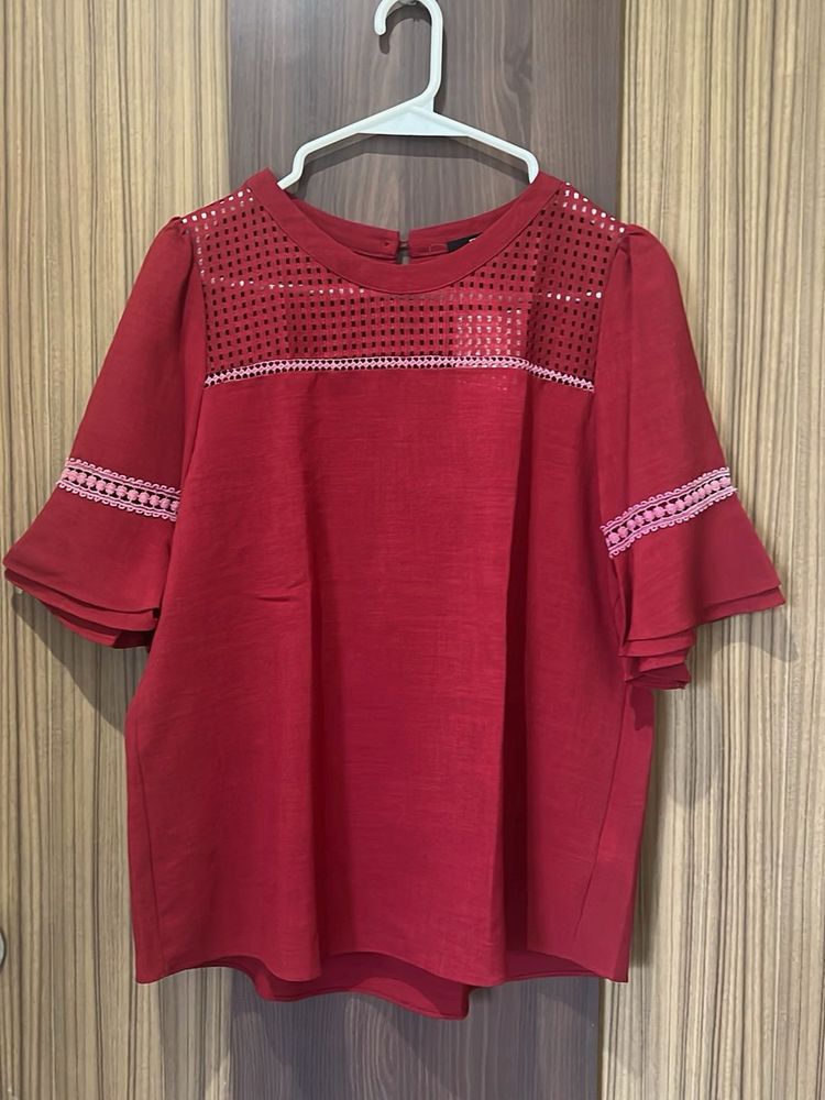 Zara Red Perforated Top