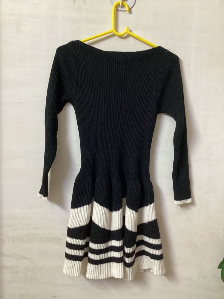 Black &amp; White Striped Knit Dress