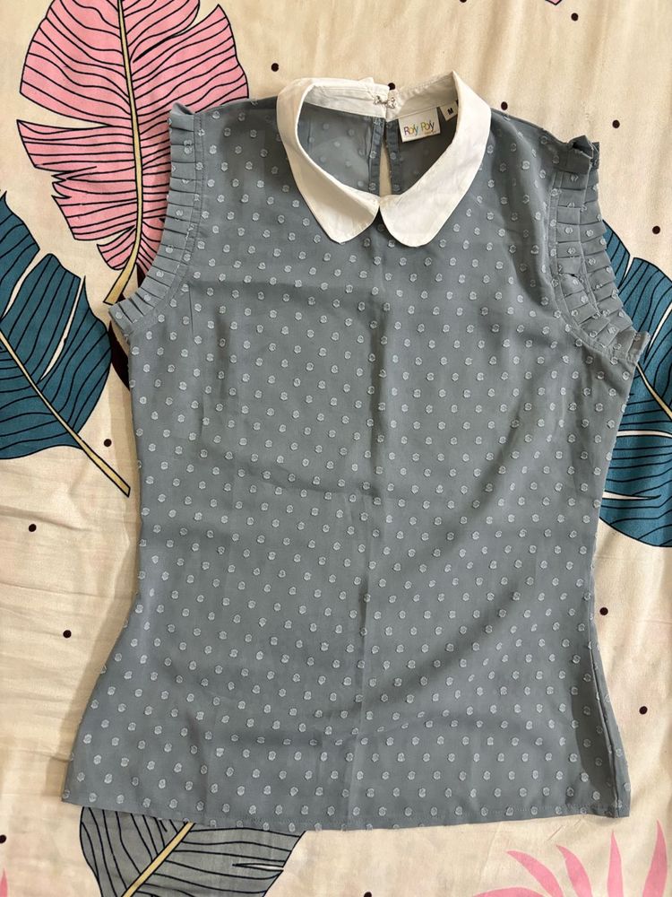 Chic Grey Polka Dot Top