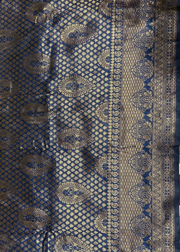 Elegant Navy &amp; Gold Brocade Fabric