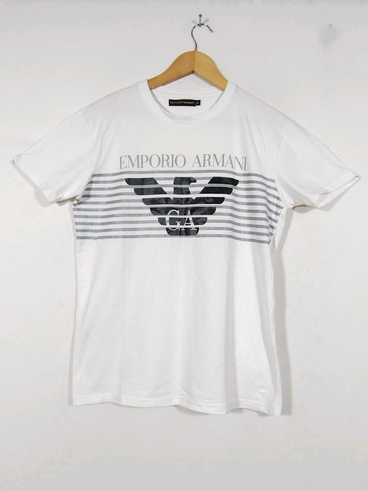 Emporio Armani White Printed Round Neck T-Shirt (Men)