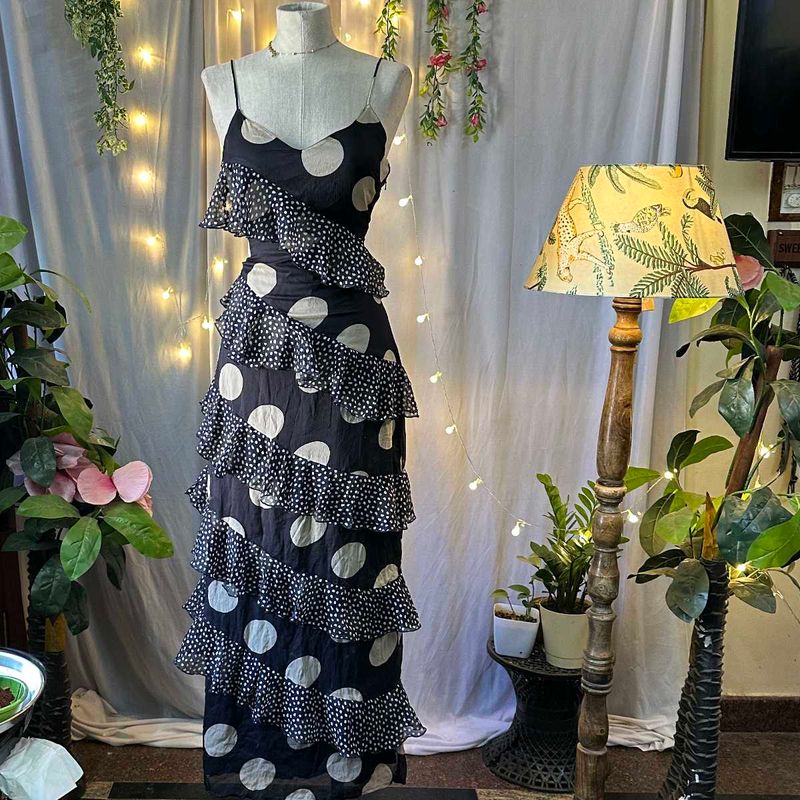 Polka Dot Ruffle Maxi Dress