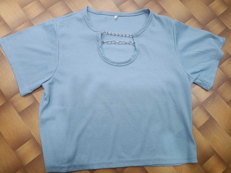 Cute Blue Chain Detail Top