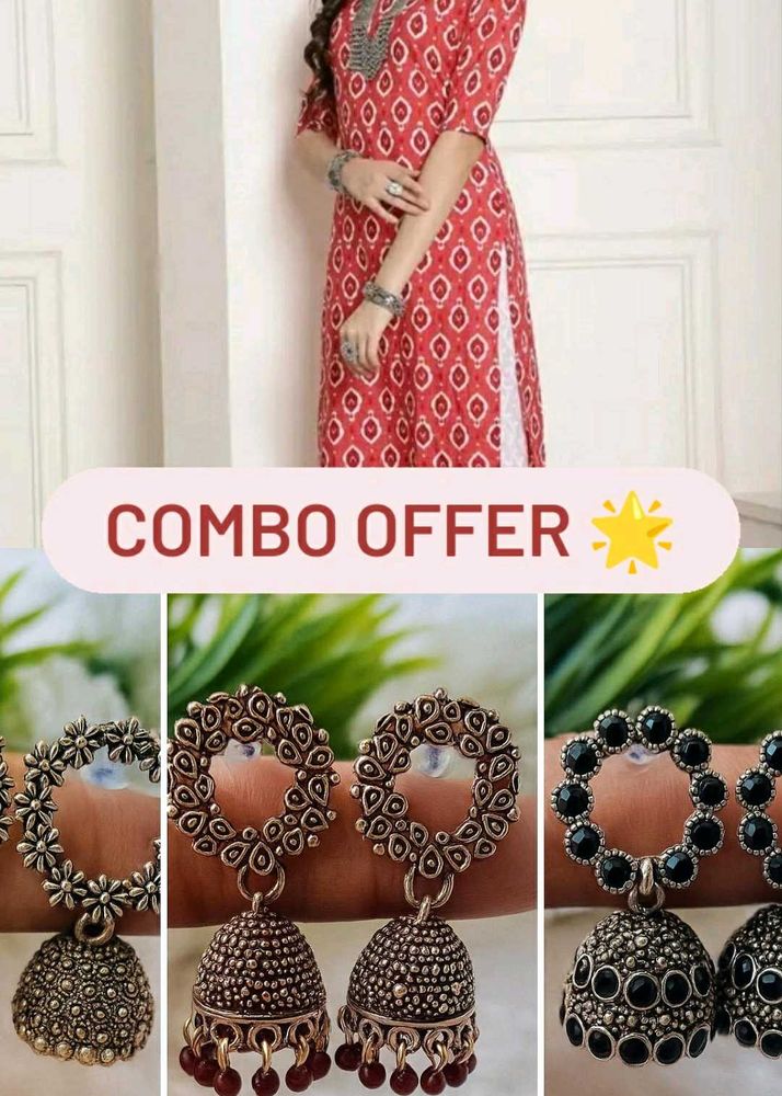 Women&#39;s Digital Printed A-line Kurti,Boho Earrings