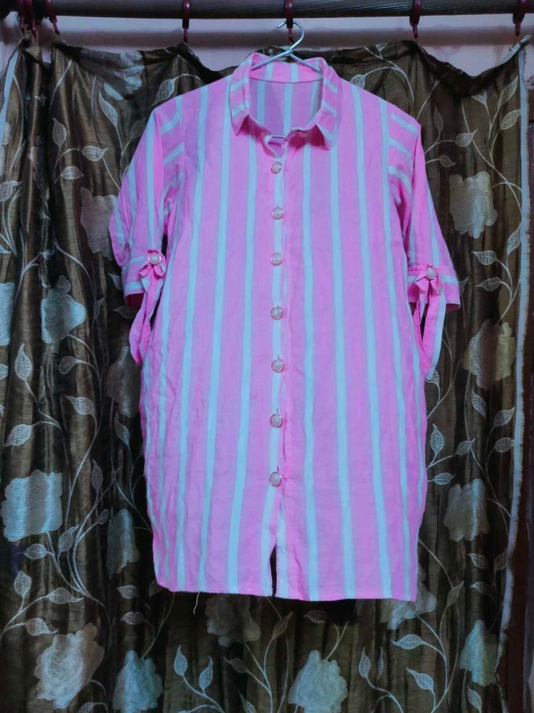 Pink Striped Shirt Dress