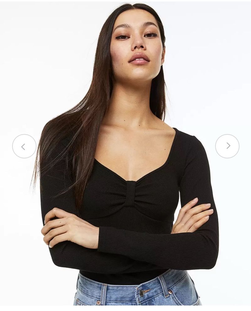 H&amp;M Bow🎀sweetheart Neckline Ribbed Jerseybodysuit