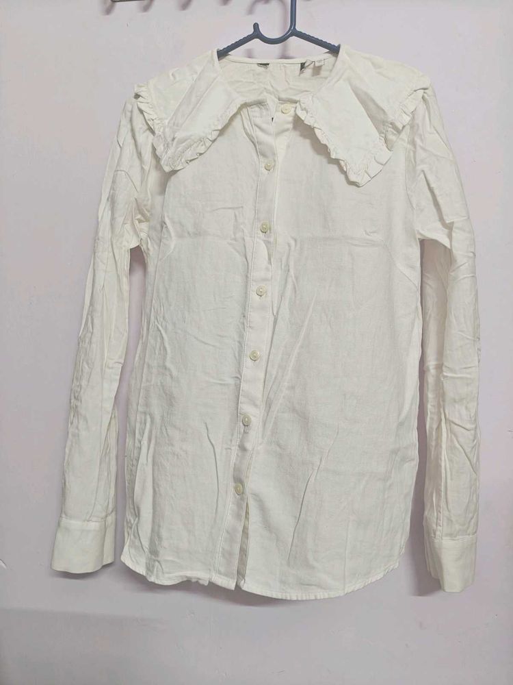 White Ruffle Collar Button Down